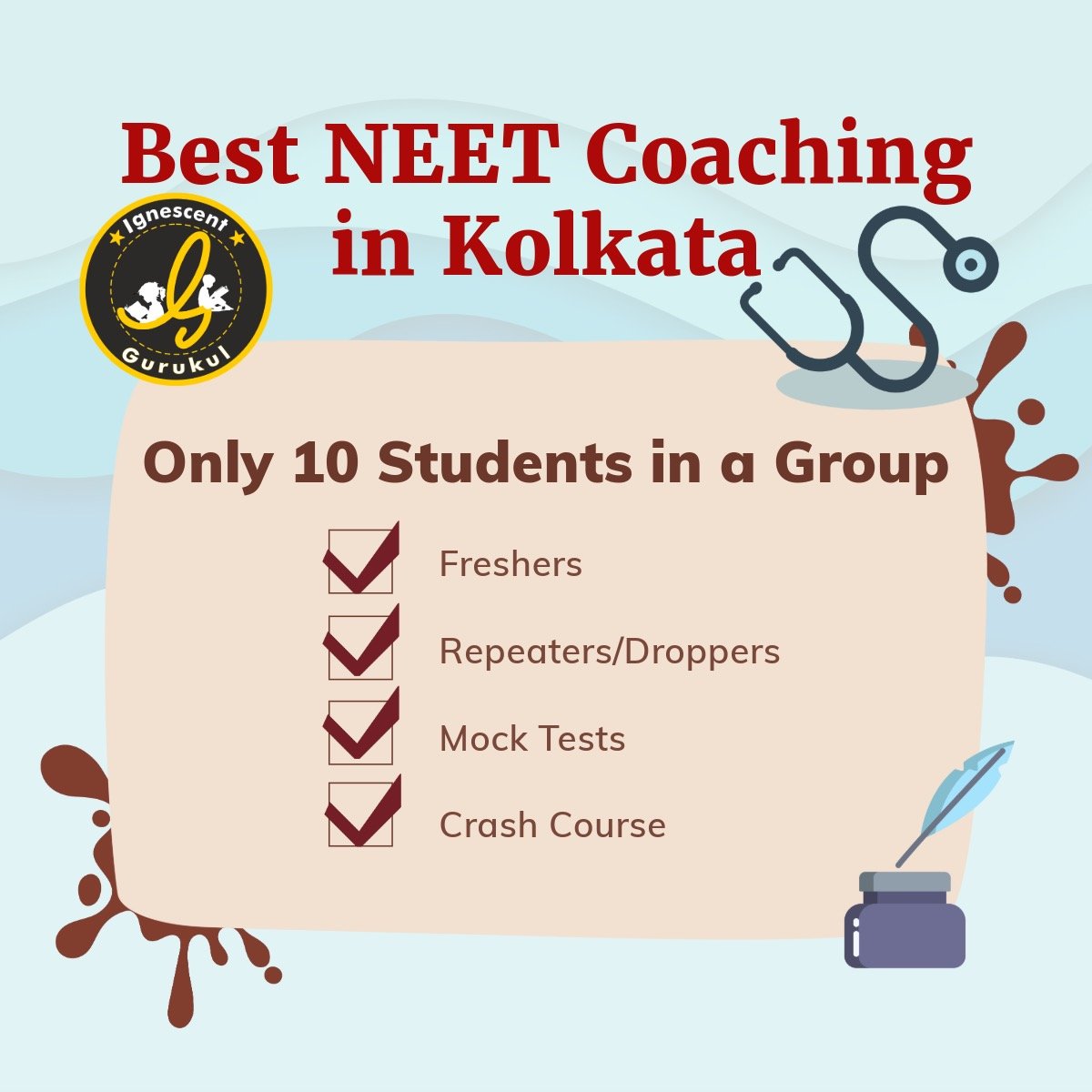 Image showing a classroom environment with students attentively preparing for NEET exams in Kolkata, featuring a teacher explaining concepts on a whiteboard. Banner reads 'Best NEET Coaching in Kolkata' with educational materials in the foreground.