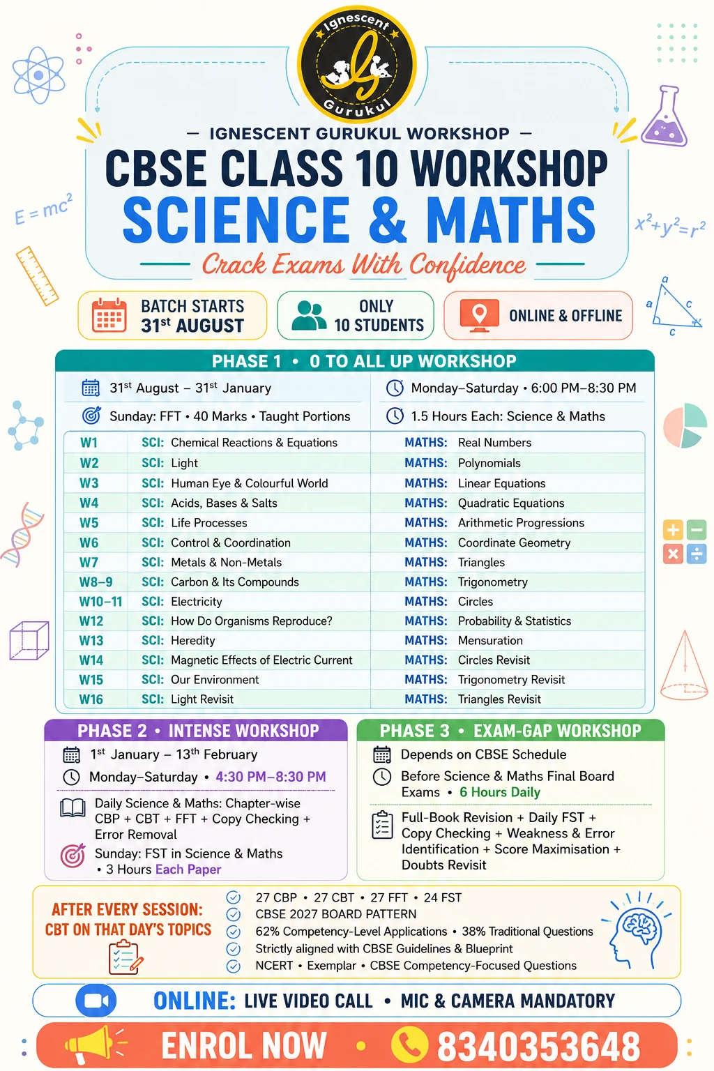 CBSE Class 10 Science and Maths Workshop 2027 by Ignescent Gurukul with three preparation phases